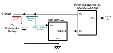 Application Circuit Diagram - Torex Semiconductor XC6140 Battery Voltage Monitoring ICs